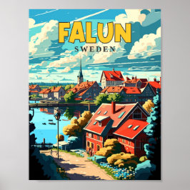 Poster Ilustração de viagens vintage de Suecia Falun