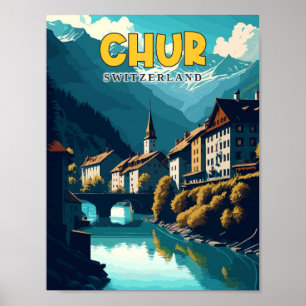 Poster Ilustração de viagens vintage de Suiça de Chur
