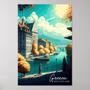 Poster Ilustração de viagens vintage de Suiça de Genebra