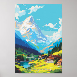 Poster Ilustração de Viagens vintage de Suiça Engelberg
