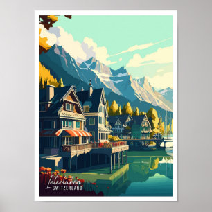 Poster Ilustração de viagens vintage de Suiça Intercalada