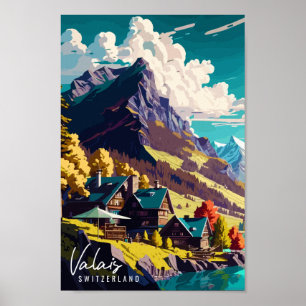 Poster Ilustração de viagens vintage de Suiça Valais