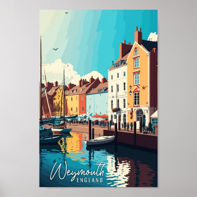 Poster Ilustração de viagens vintage de Weymouth England (Frente)