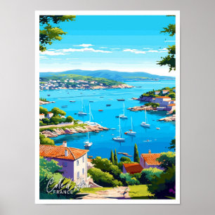 Poster Ilustração de Viagens vintage do Cote d Azur
