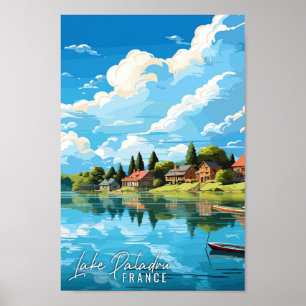 Poster Ilustração de viagens vintage do Lago Paladru Fran