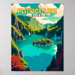 Poster Ilustração de viagens vintage do Lago Plitvice-Cro