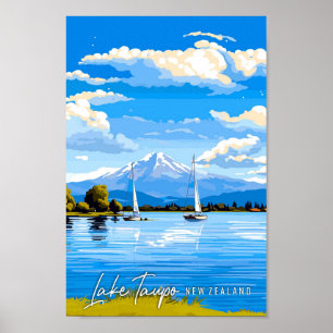 Poster Ilustração de viagens vintage do Lago Taupo na Nov