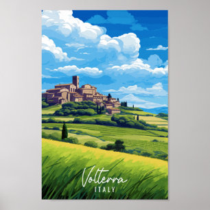 Poster Ilustração de viagens vintage em Voltera Itália