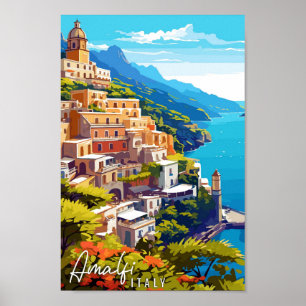 Poster Ilustração de viagens vintage Itália Amalfi