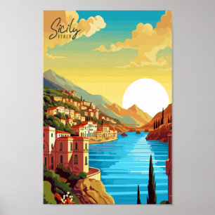 Poster Ilustração de viagens vintage na Sicília Itália