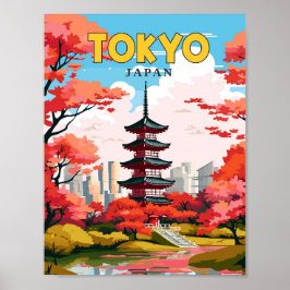 Poster Ilustração de viagens vintage no Japão de Tóquio