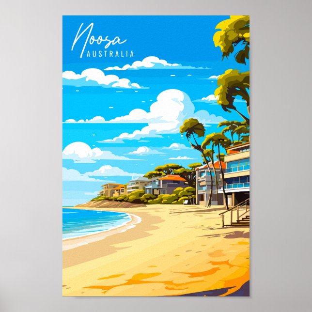 Poster Ilustração de viagens vintage Noosa Austrália (Frente)