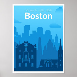 Poster Ilustração de Viagens vintage nos EUA em Boston Ma