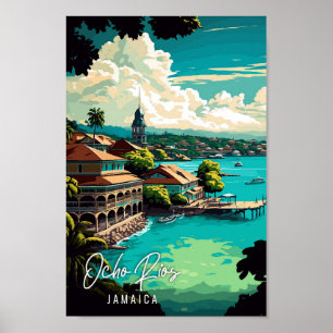 Poster Ilustração de viagens vintage Ocho Rios Jamaica