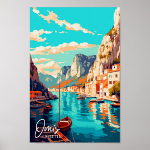 Poster Ilustração de viagens vintage Omis Croácia