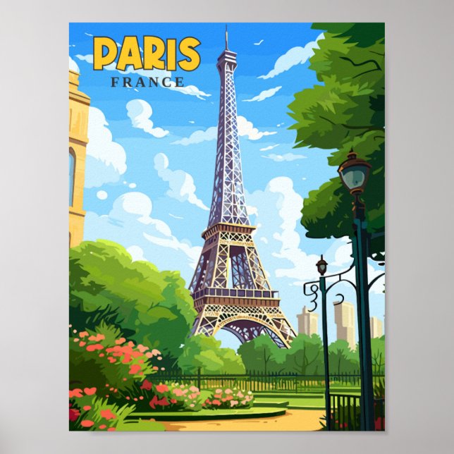 Poster Ilustração de viagens vintage Paris França (Frente)