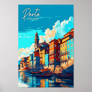 Poster Ilustração de viagens vintage Porto Portugal