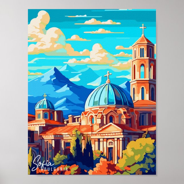 Poster Ilustração de viagens vintage Sofia Bulgária (Frente)