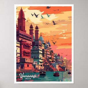 Poster Ilustração de Viagens vintage Varanasi Índia