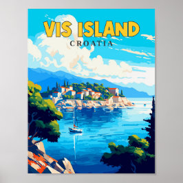 Poster Ilustração de viagens vintage Vis Island Croácia