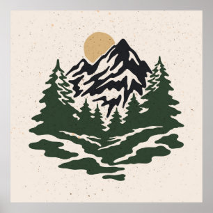 Poster Ilustração de vinhetas de montanha