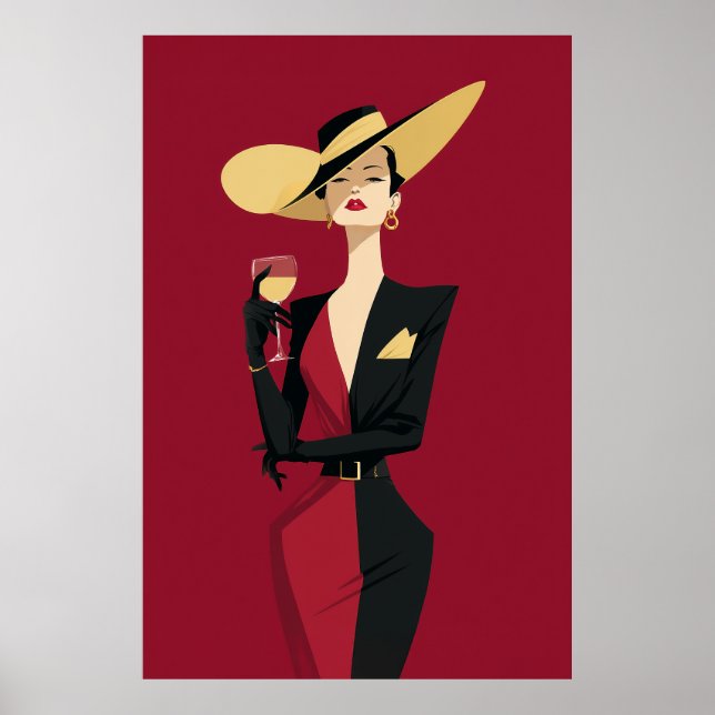 Poster Ilustração de Vino de Mulher Elegante (Frente)
