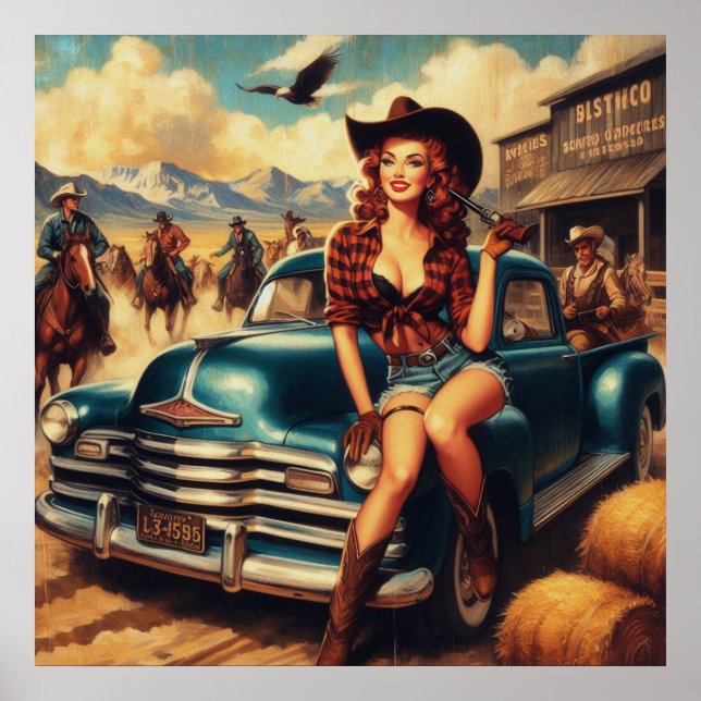 Poster Ilustração de Vintage Country Girl (Frente)
