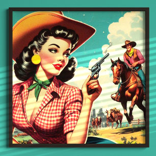 Poster Ilustração de Vintage Pulp Cowgirl