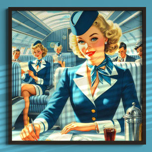 Poster Ilustração de Vintage Stewardess