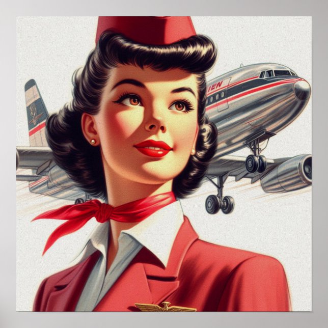 Poster Ilustração de Vintage Stewardess (Frente)
