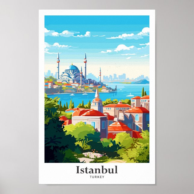 Poster Ilustração de Vintage Viagem Turca de Istambul (Frente)
