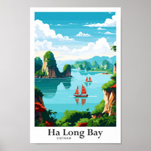 Poster Ilustração de Vintagem de Viagem Vietnã de Baía Lo