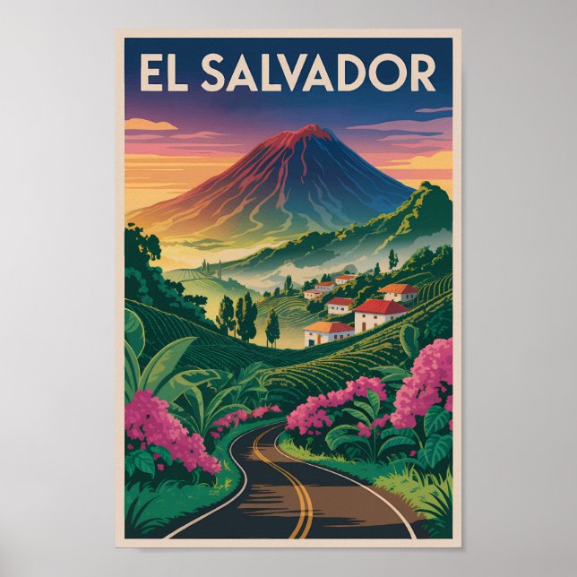 Poster Ilustração de Vulcão de El Salvador Arte de Viagem (Frente)