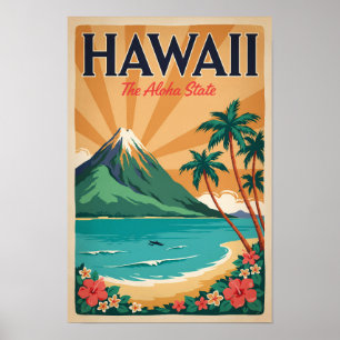 Poster Ilustração de Vulcão do Havaí Arte de Viagem Vinta
