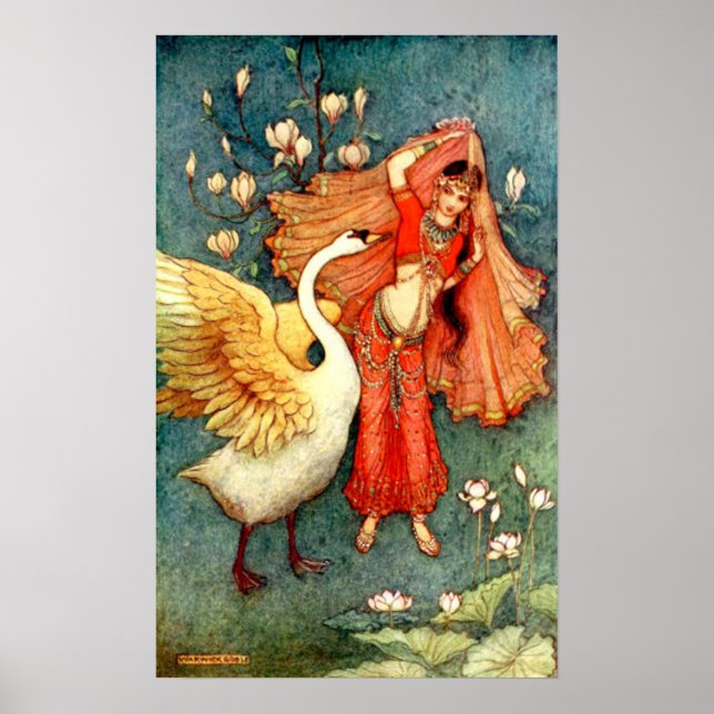 Poster Ilustração de Warwick Goble Swan Maiden (Frente)
