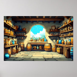 Poster Ilustração de Watercolor da Sala de Armazenamento