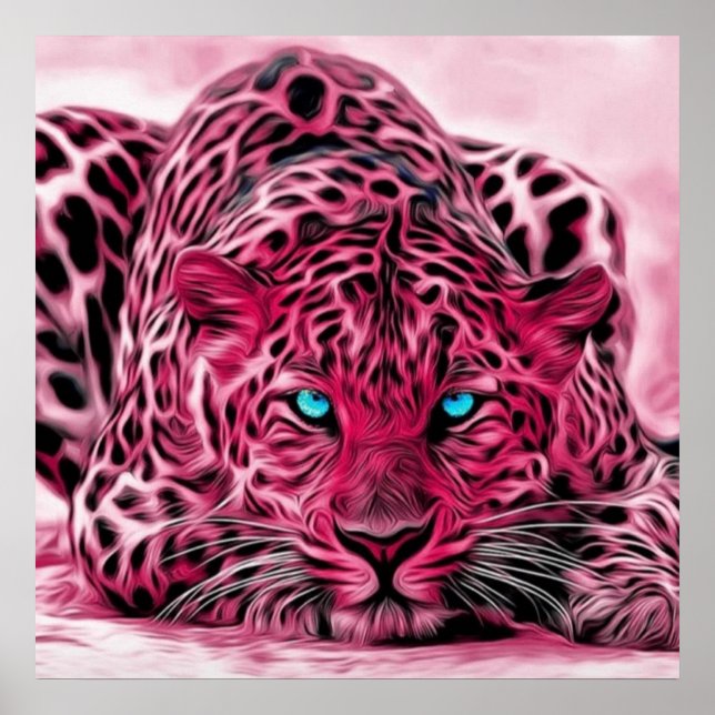 Póster Ilustração de Wildcat Tigre-Rosa Azul (Frente)