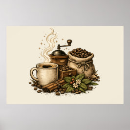 Poster Ilustração de Xícara de Café Vintage