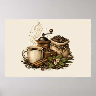 Poster Ilustração de Xícara de Café Vintage