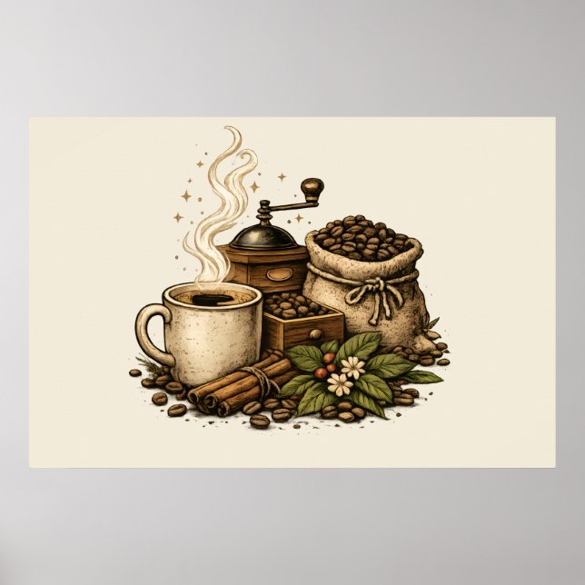 Poster Ilustração de Xícara de Café Vintage (Frente)