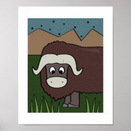 Poster Ilustração de Yak Cute - Arte Animal de Fazenda e
