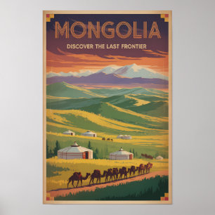 Poster Ilustração de Yurt Camelos da Mongólia Arte de Via
