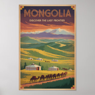 Poster Ilustração de Yurt Camelos da Mongólia Arte de Via