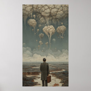 Poster Ilustração Digital Surrealista Vintage Paisagem de