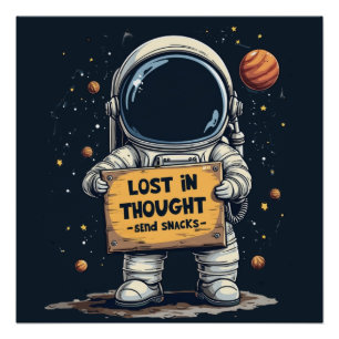 Póster Ilustração Divertida de Astronauta Perdido em Pens