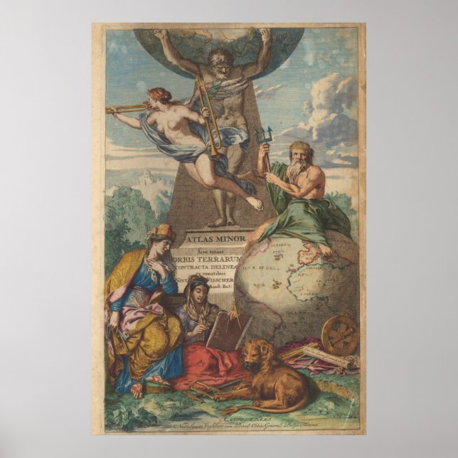 Poster Ilustração do Atlas Vintage (Frente)