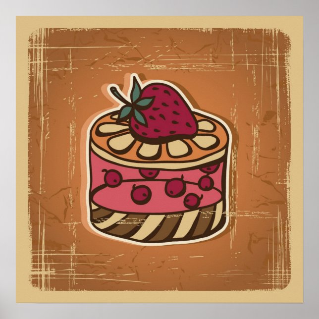 Poster Ilustração do bolo no estilo retrô (Frente)