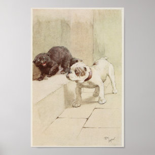 Poster Ilustração do Bulldog Inglês Vintage