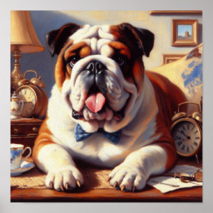 Poster Ilustração do Bulldog Inglês Vintage