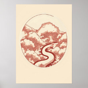 Poster Ilustração do Caminho da Floresta Vermelha